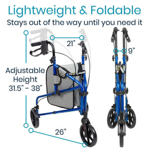 3 Wheel Walker Rollator - Lightweight Foldable Walking Transport - sold by Dansons Medical - manufactured by Vive Health