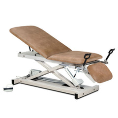 Open Base Power Exam Table with Stirrups, Adjustable Backrest and Footrest - sold by Dansons Medical - manufactured by Clinton Industries