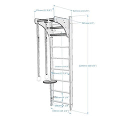 BenchK 111+A204 Kids Wooden Wall Bars with Pull-Up Bar & Gym Accessories Set