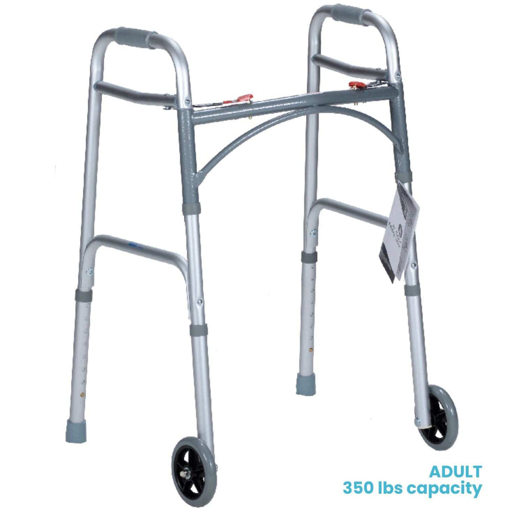 Dynarex Two Button Folding Walker with Wheels - sold by Dansons Medical - Rollator Walkers manufactured by Dynarex