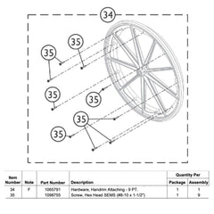 Invacare Attaching Hardware for 9pt Composite Handrim (1065791)