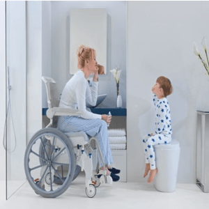 Invacare Aquatec Ocean Ergo Shower Commode with Collection Pan, Lid and Pan Support Guide Rail - sold by Dansons Medical - Shower Commodes manufactured by Invacare