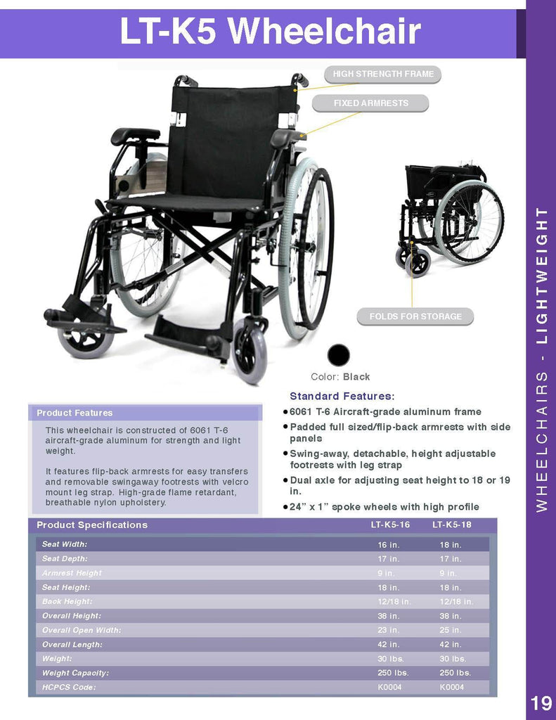 Karman LT-K5 Ultra Lightweight Wheelchair - sold by Dansons Medical - Ultra Lightweight Wheelchairs manufactured by Karman Healthcare