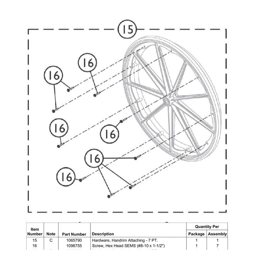 Invacare Attaching Hardware for 7pt Composite Handrim (1065790)