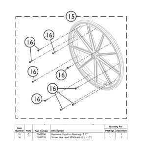 Invacare Attaching Hardware for 7pt Composite Handrim (1065790)