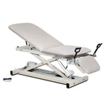 Open Base Power Exam Table with Stirrups, Adjustable Backrest and Footrest - sold by Dansons Medical - manufactured by Clinton Industries 