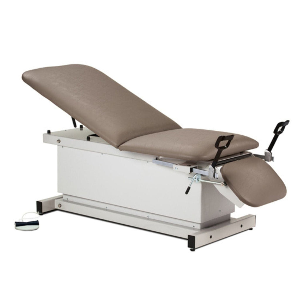 Shrouded Power Exam Table with Stirrups, Adjustable Backrest and Footrest - sold by Dansons Medical - manufactured by Clinton Industries 