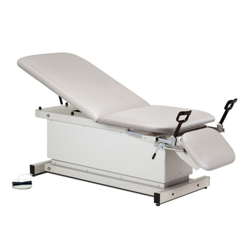 Shrouded Power Exam Table with Stirrups, Adjustable Backrest and Footrest - sold by Dansons Medical - manufactured by Clinton Industries 