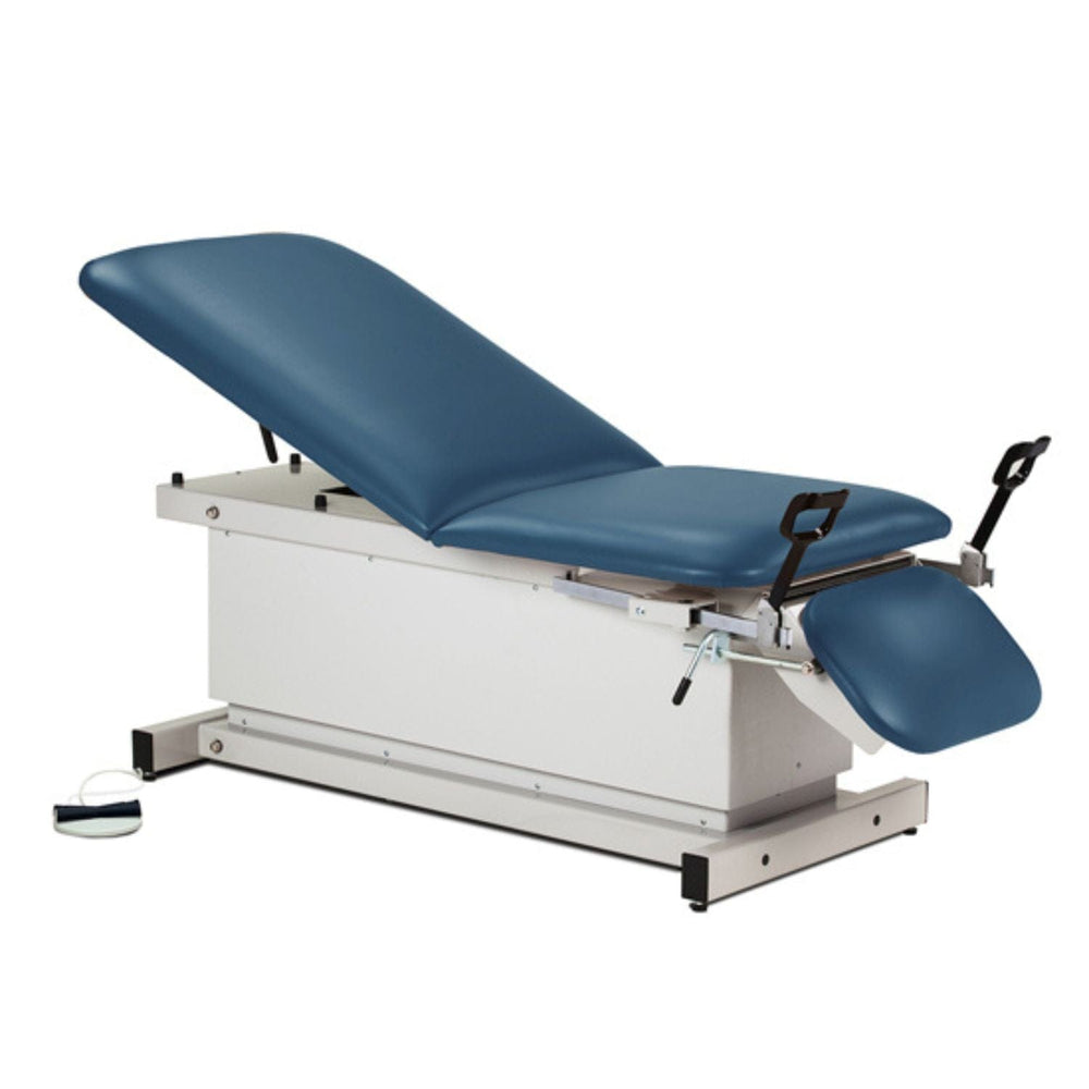 Shrouded Power Exam Table with Stirrups, Adjustable Backrest and Footrest - sold by Dansons Medical - manufactured by Clinton Industries 