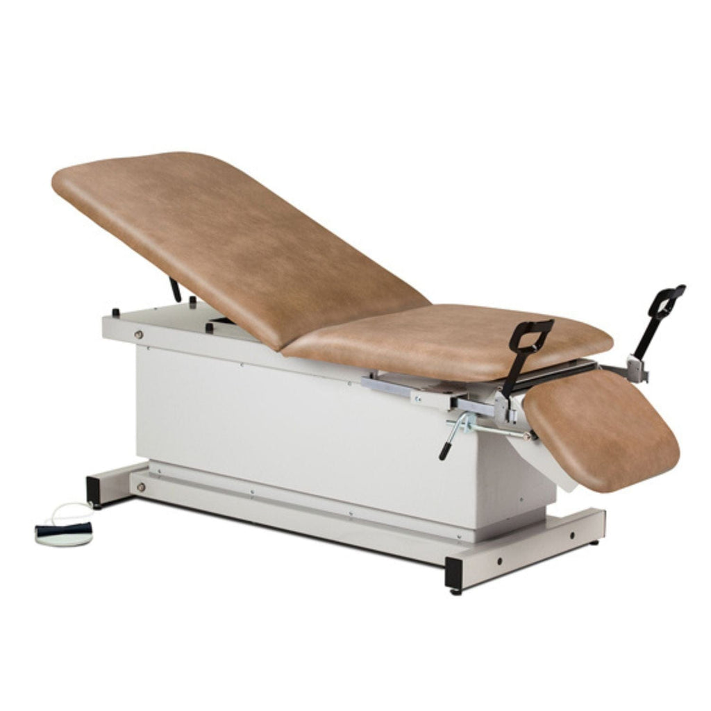 Shrouded Power Exam Table with Stirrups, Adjustable Backrest and Footrest - sold by Dansons Medical - manufactured by Clinton Industries 