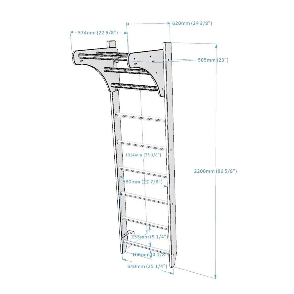 BenchK 111 Solid Beech Wooden Wall Bars with Adjustable Pull-up Bar