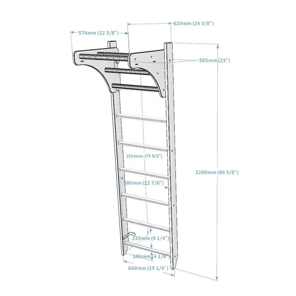 BenchK 111 Solid Beech Wooden Wall Bars with Adjustable Pull-up Bar