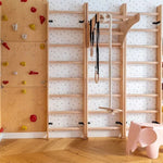 BenchK 111+A204 Kids Wooden Wall Bars with Pull-Up Bar & Gym Accessories Set