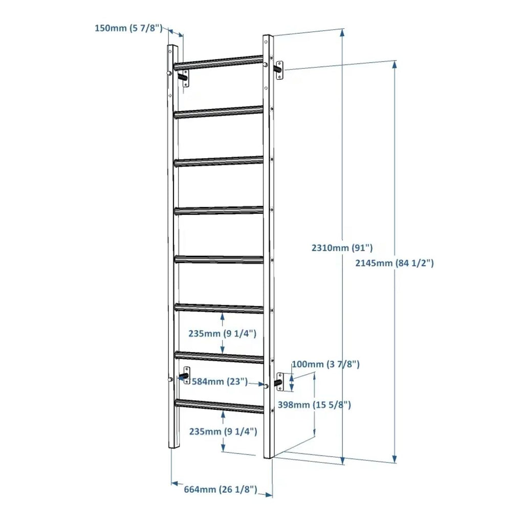 BenchK 200 Beech Wooden Wall Bars with Steel Frame and 8 Rungs