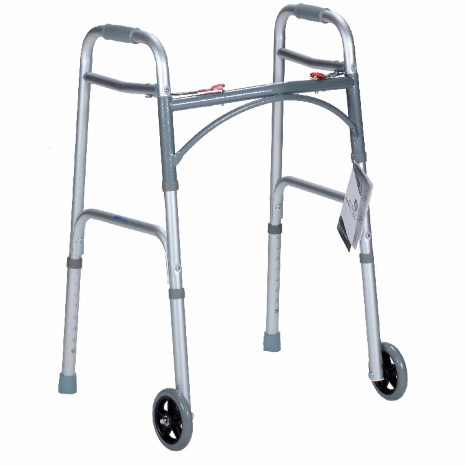 Dynarex Adult Two Button Folding Walker w/ 5" Wheels 32" - 39"