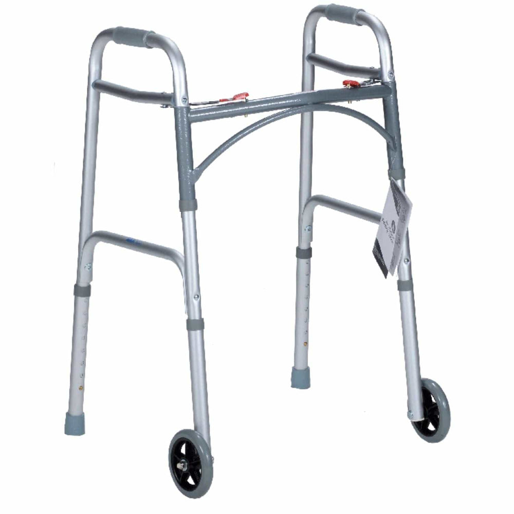 Dynarex Two Button Folding Walker with Wheels - sold by Dansons Medical - Rollator Walkers manufactured by Dynarex