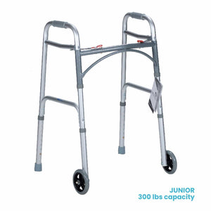 Dynarex Two Button Folding Walker with Wheels