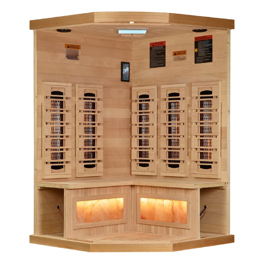 Golden Designs Reserve Edition 3-Person Corner Full Spectrum Infrared Sauna with Himalayan Salt Bar, a Saunas by Golden Designs (SCS) available at Dansons Medical