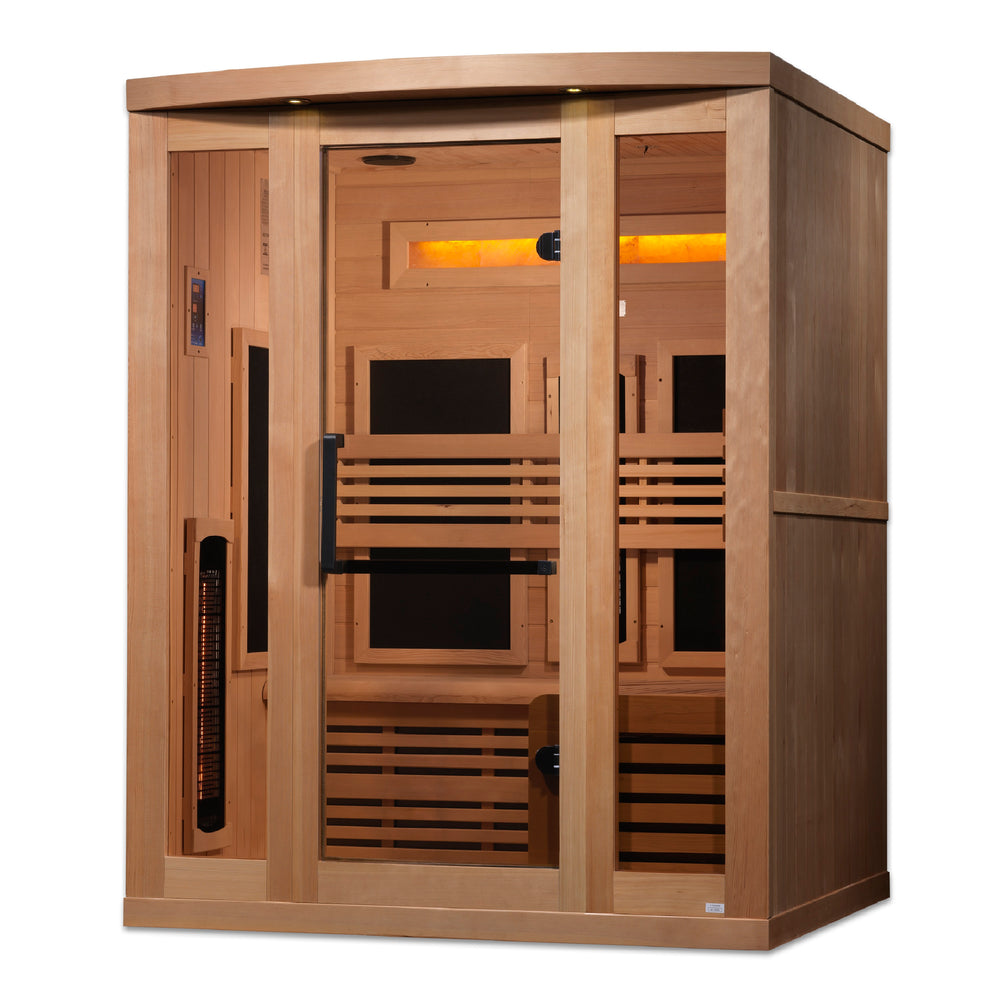 Golden Designs Reserve Edition 3-Person Full Spectrum Near Zero EMF Infrared Sauna with Himalayan Salt Bar, a Saunas by Golden Designs (SCS) available at Dansons Medical