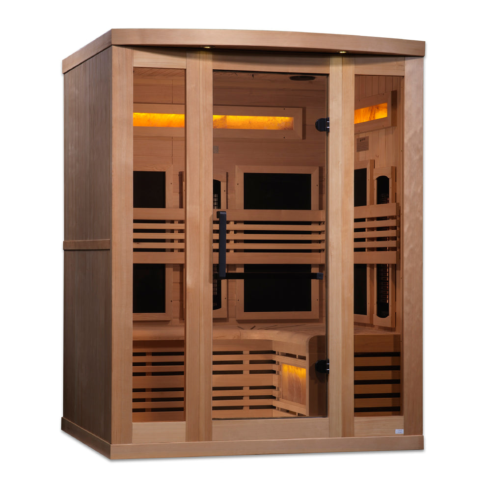 Golden Designs Reserve Edition 3-Person Full Spectrum Near Zero EMF Infrared Sauna with Himalayan Salt Bar, a Saunas by Golden Designs (SCS) available at Dansons Medical