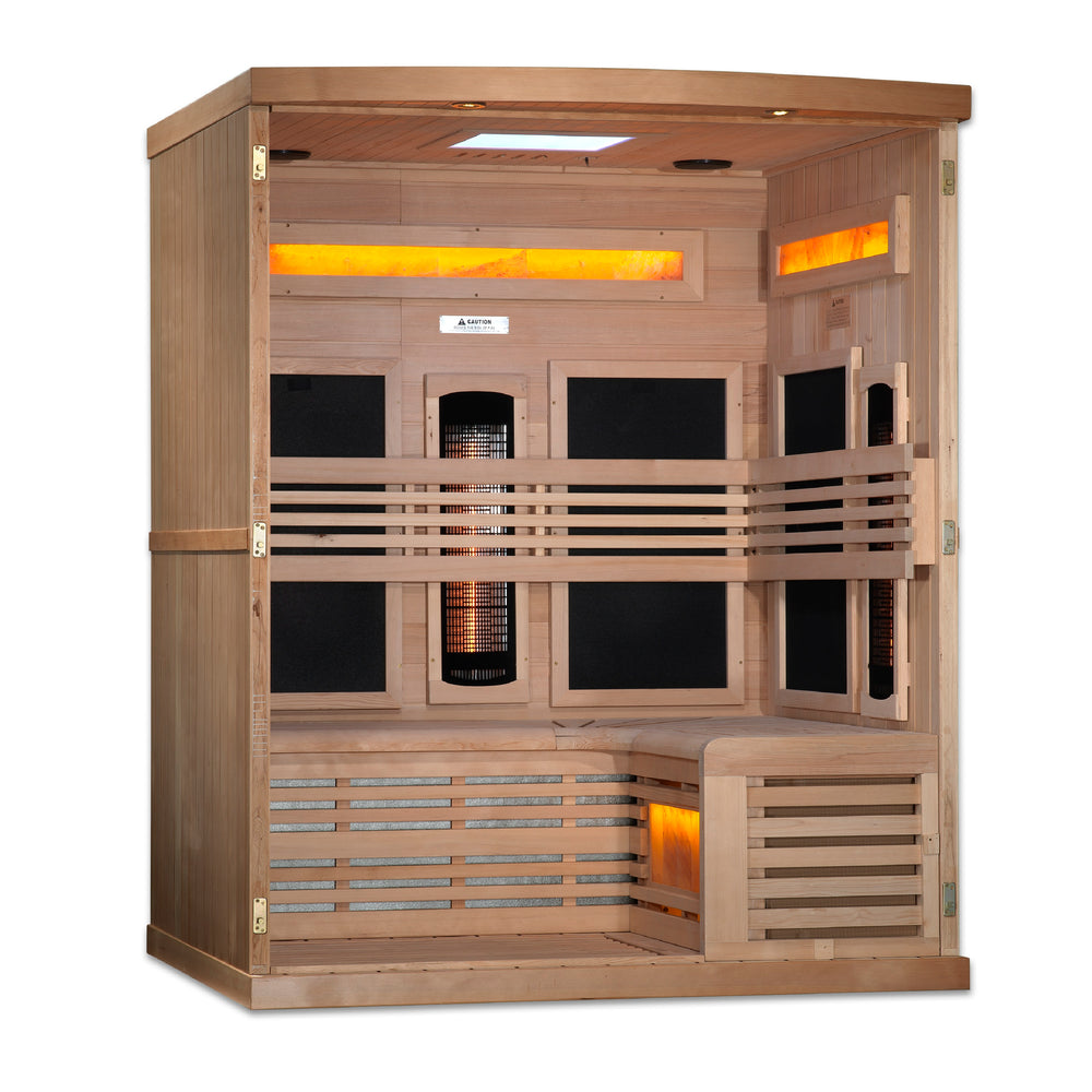 Golden Designs Reserve Edition 3-Person Full Spectrum Near Zero EMF Infrared Sauna with Himalayan Salt Bar, a Saunas by Golden Designs (SCS) available at Dansons Medical
