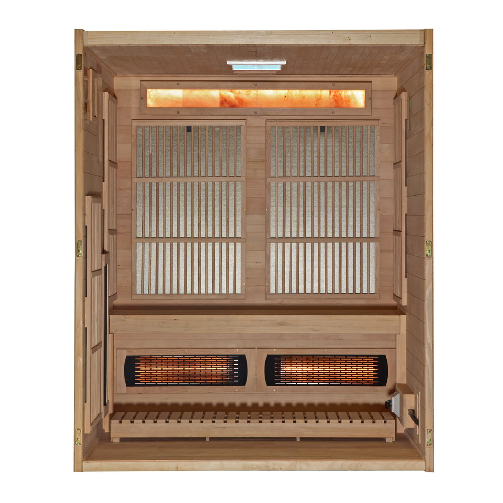 Golden Designs Soria 3-Person Full Spectrum Hybrid Indoor Sauna with Harvia Stove, a Saunas by Golden Designs (SCS) available at Dansons Medical