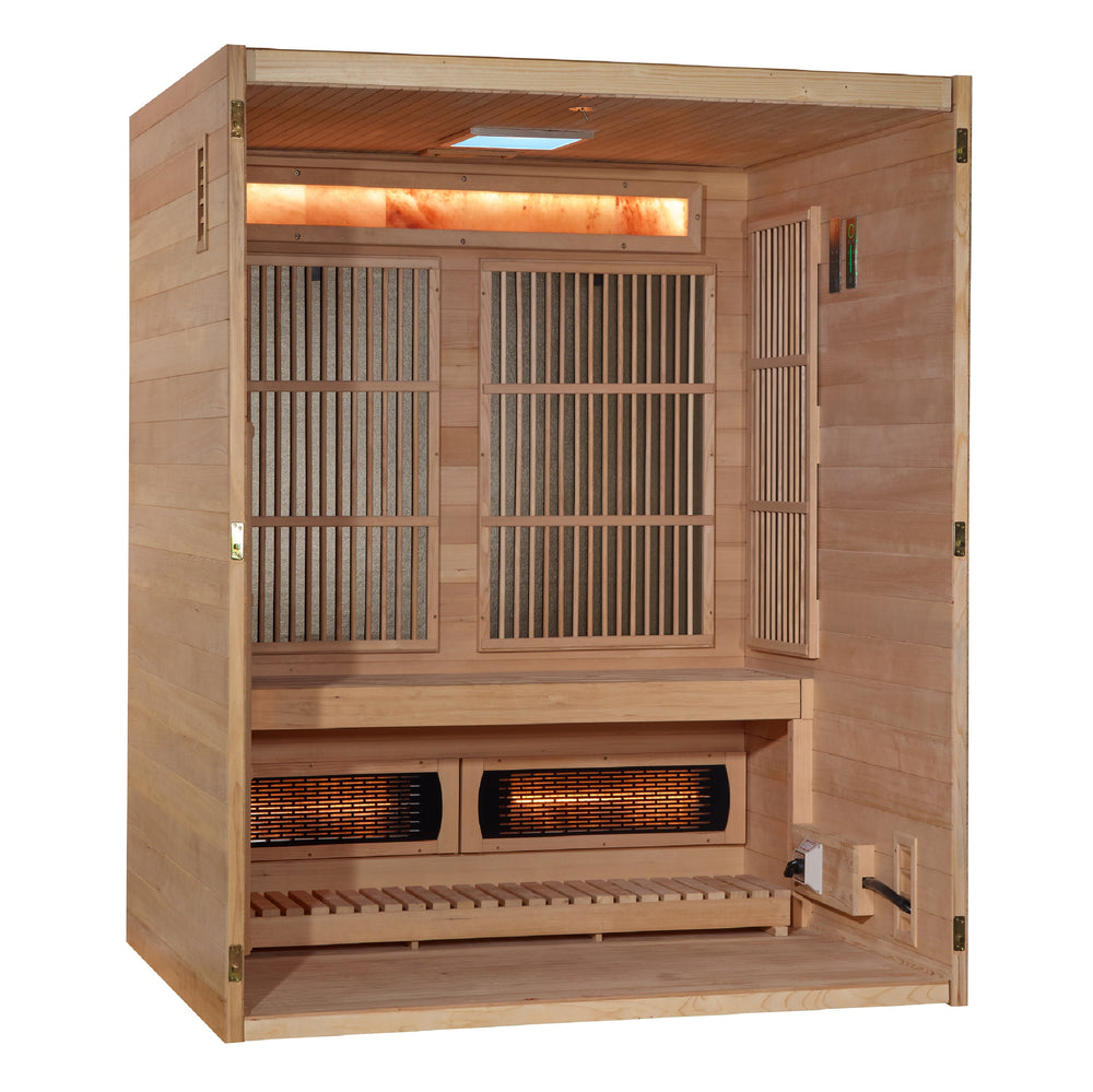 Golden Designs Soria 3-Person Full Spectrum Hybrid Indoor Sauna with Harvia Stove, a Saunas by Golden Designs (SCS) available at Dansons Medical