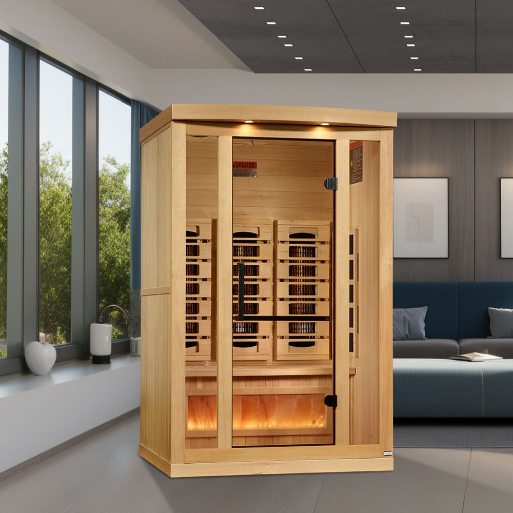 Golden Designs 2025 Reserve Edition 2-Person Full Spectrum Infrared Sauna with Himalayan Salt Bar, a Saunas by Golden Designs (SCS) available at Dansons Medical