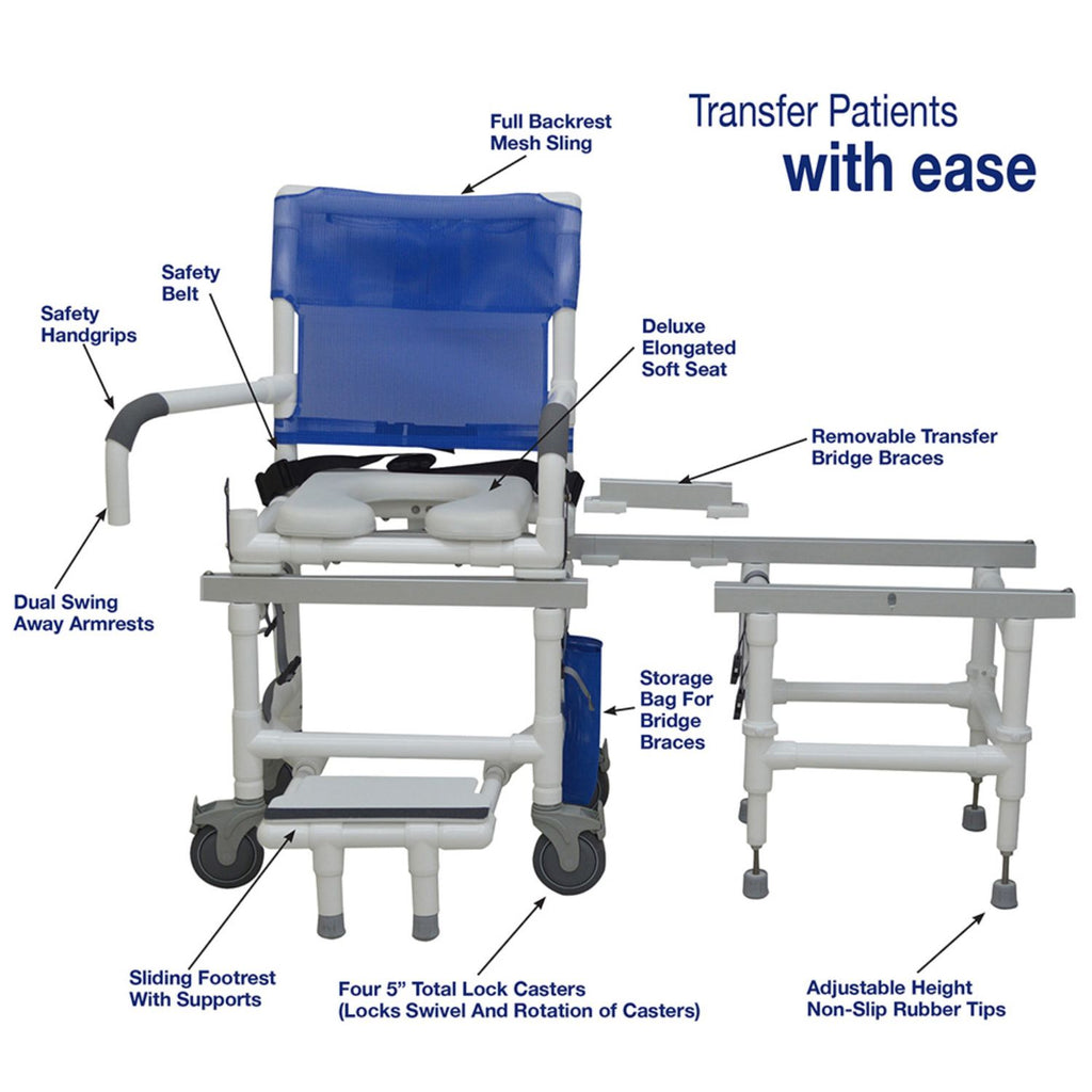 MJM International All-Purpose Dual Shower/Transfer Chair with Elongated Seat