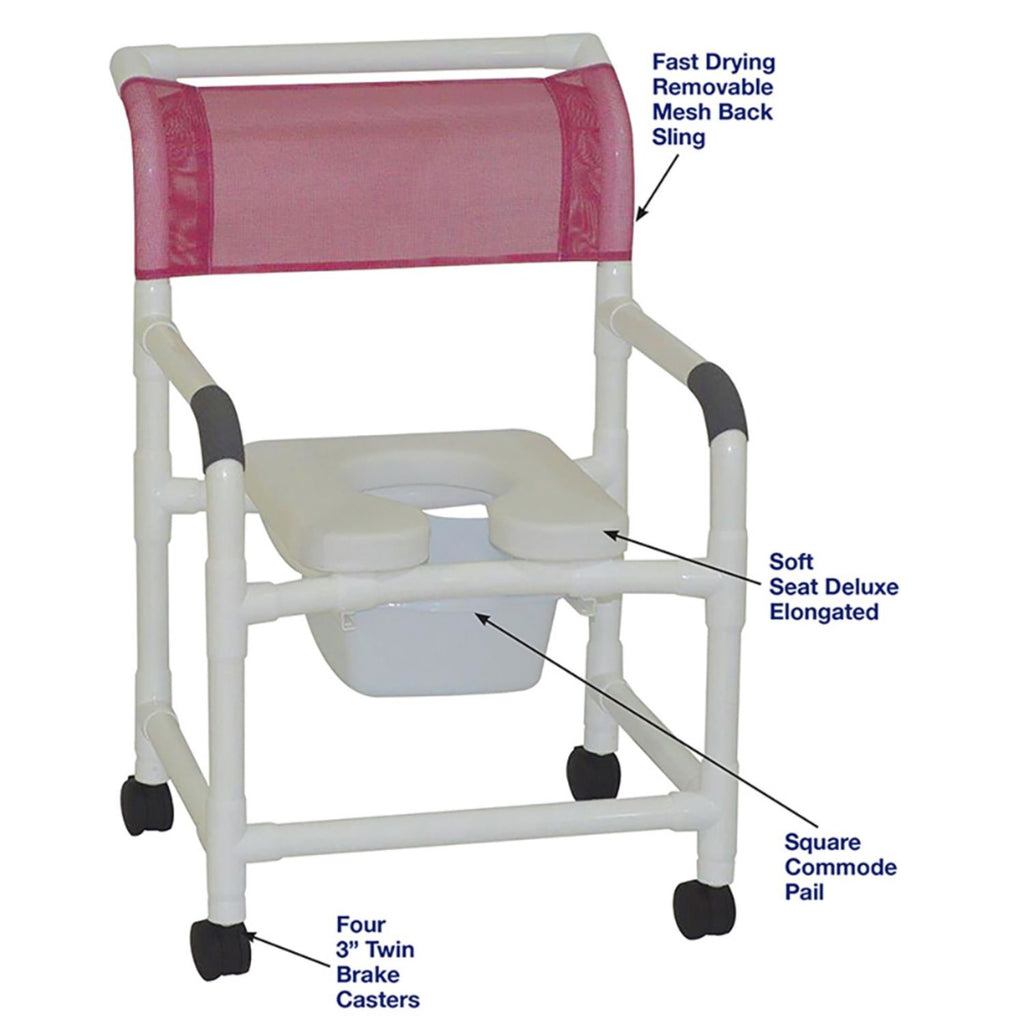 MJM International Deluxe Wide Shower Chair with Elongated Open Front Soft Seat