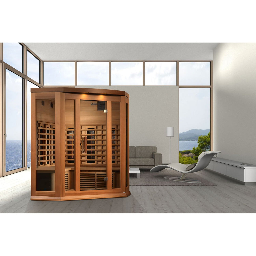 Golden Designs Maxxus 3-Person Corner Full Spectrum Near Zero EMF FAR Infrared Sauna, a Saunas by Golden Designs (SCS) available at Dansons Medical