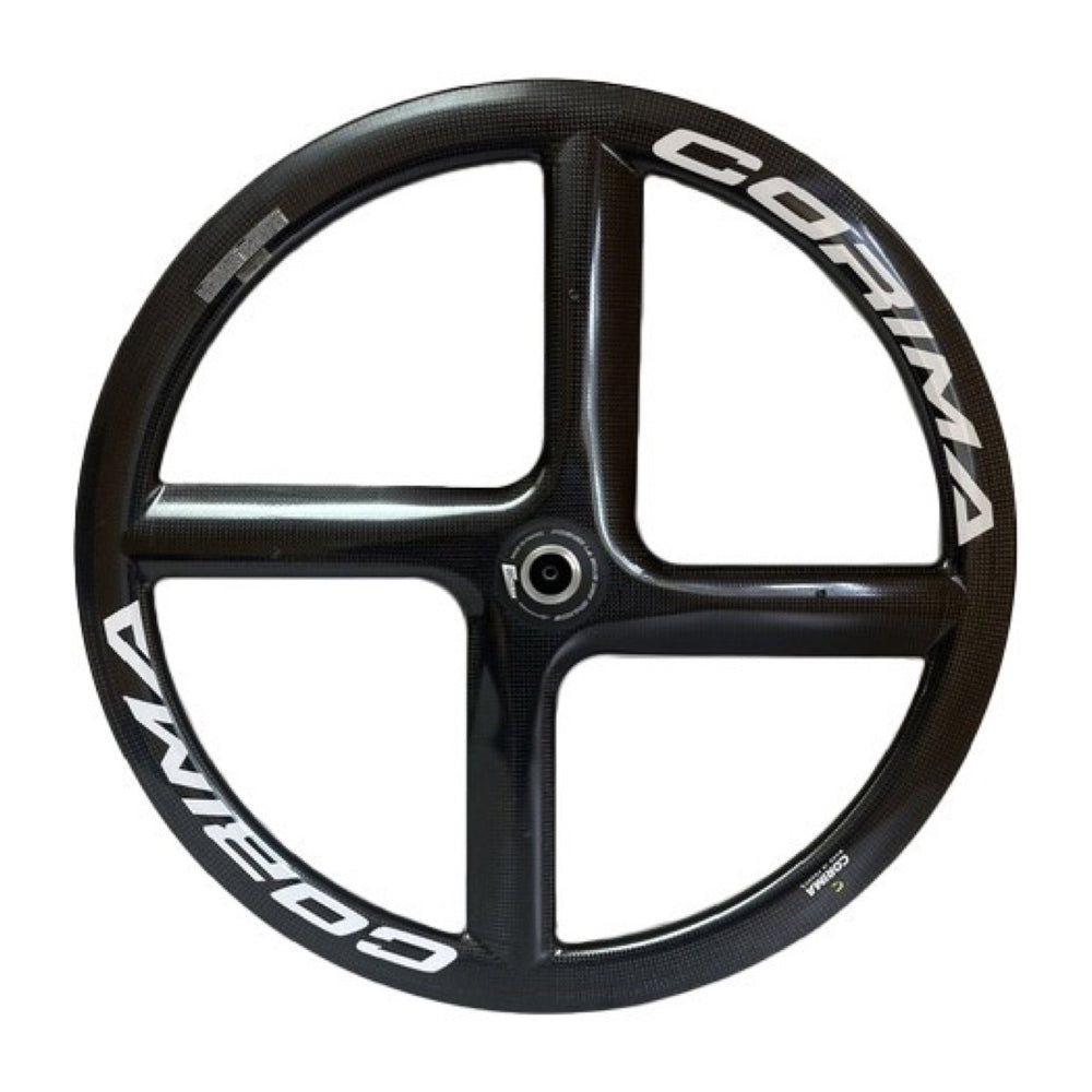 Corima 700C carbon fibre four-spoke wheel for a Top End racing wheelchair