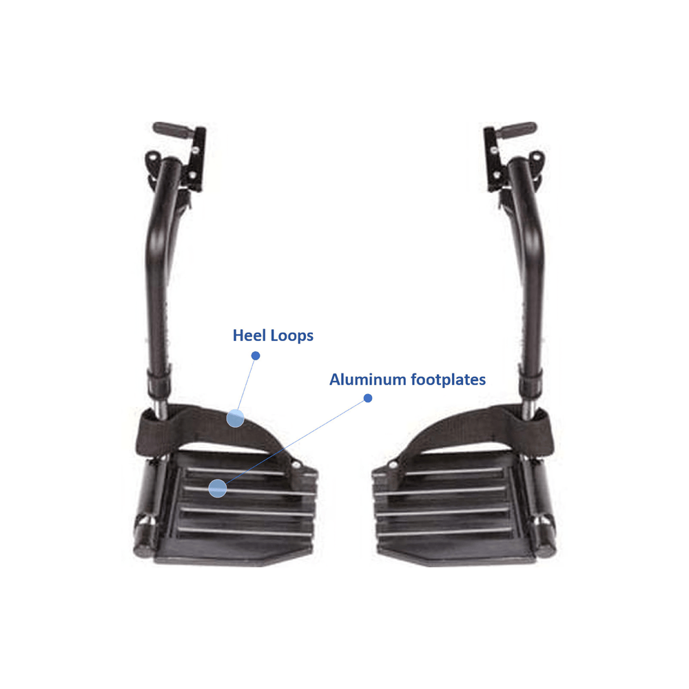 Invacare Wheelchair Hemi Footrests with Aluminum Footplates And Heel Loops - Sold as Pair (T93HAP) - sold by Dansons Medical - Wheelchair Footrests manufactured by Invacare
