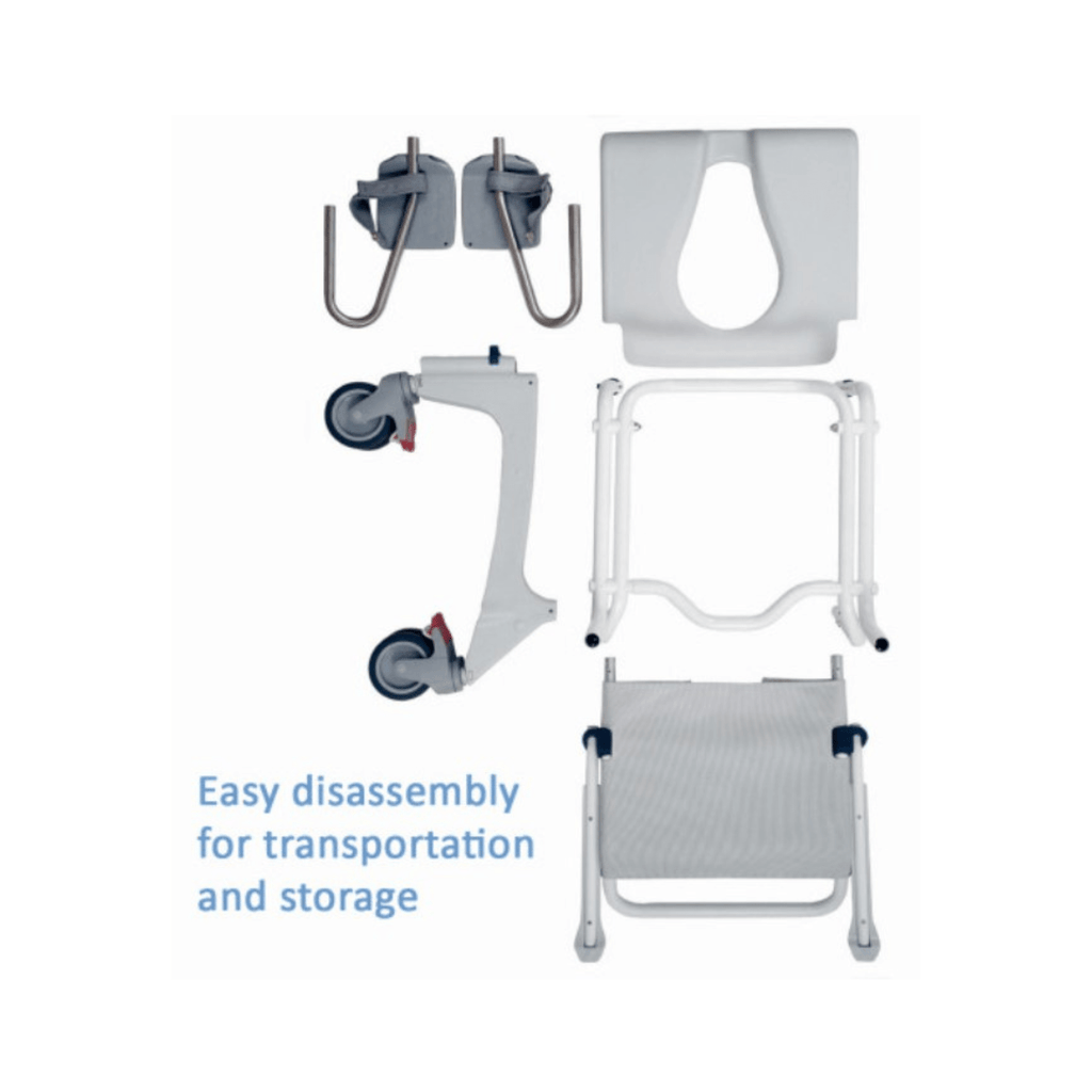 Invacare Aquatec Ocean Ergo Shower Commode with Collection Pan, Lid and Pan Support Guide Rail - sold by Dansons Medical - Commodes manufactured by Invacare