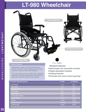 Karman LT-980 Ultra Lightweight Wheelchair - sold by Dansons Medical - Ultra Lightweight Wheelchairs manufactured by Karman Healthcare